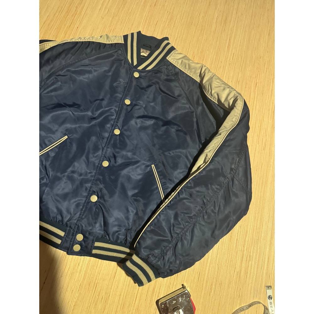 Alpha Industries Navy Blue Tan Varsity Bomber Jacket Mens Large Lining 44